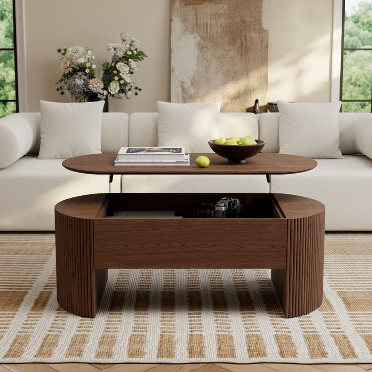 Lift-Top Coffee Table, Oval Mid-Century Modern Walnut Table for