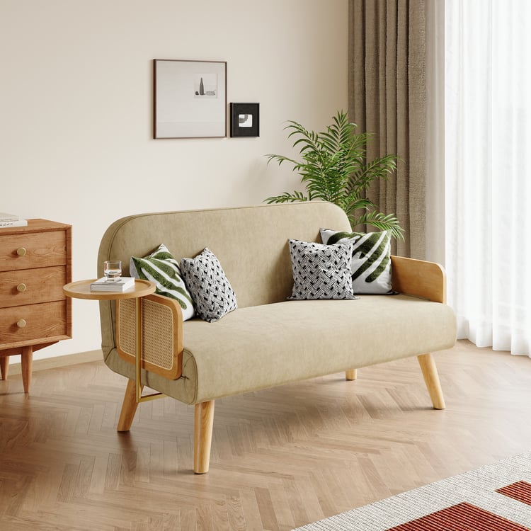 Canapé convertible 2 places en coton et lin avec plateau tournant, 152 cm