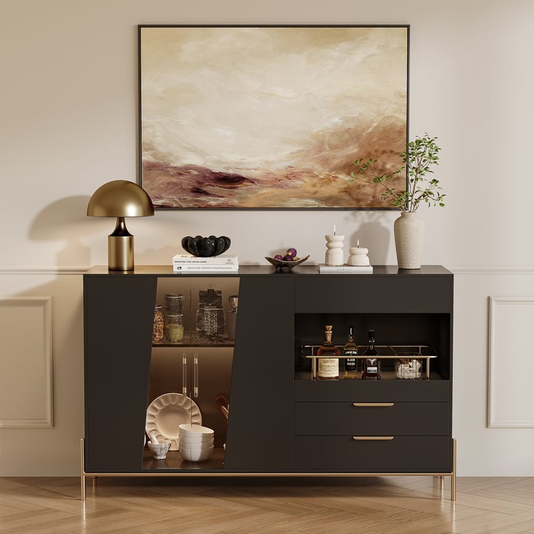 Dolawn Buffet avec range-bouteilles, finition noire, 140 cm