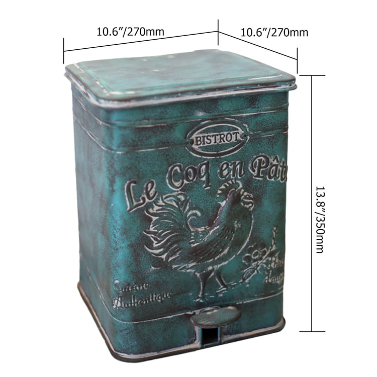3 Gallon Retro Distressed Green Decor Pedal Trash Can for Garden 