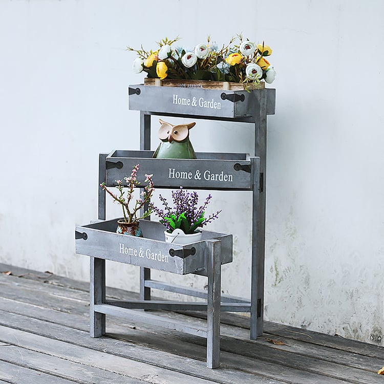 Folding Wood Flower Stand Garden Plant Stand 3 Tiers｜Homary