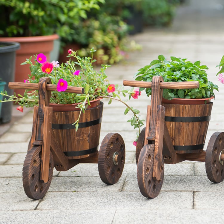 Wooden Bicyle Bucket Barrel Planter Garden SingleHomary