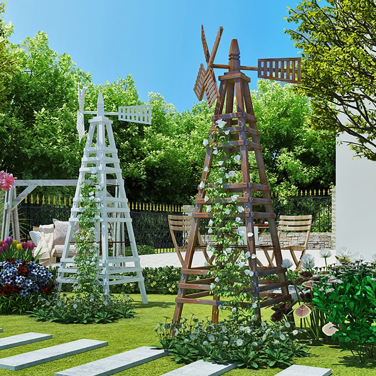 Natural Wood Windmill Planters Trellis Garden DecorationHomary