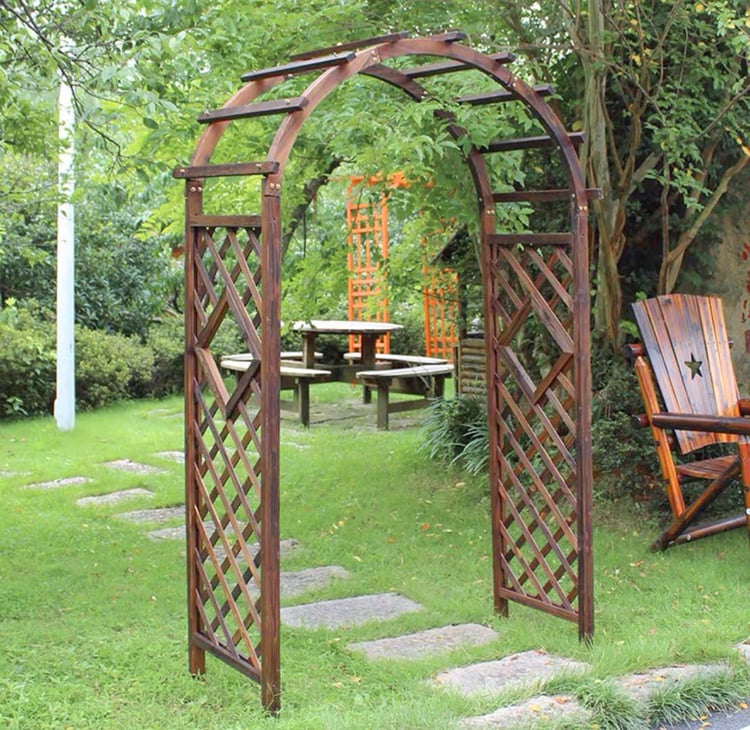 55.1" Outdoor Wood Arched Arbor with Square Lattice SidesHomary