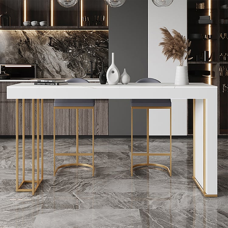 Modern White Bar Table Sintered Stone Top & Metal Base