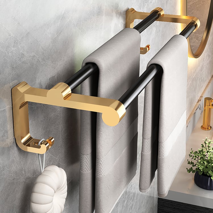 Bathroom Double Towel Bars Space Aluminum Towel Rack with Hooks