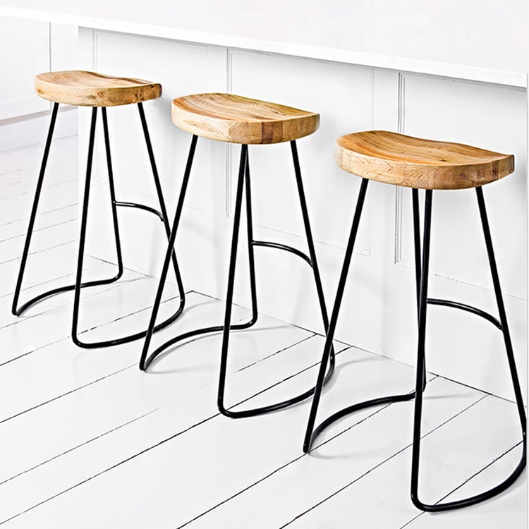 Modern Counter Height Bar Stool Wooden Seat with Metal Legs