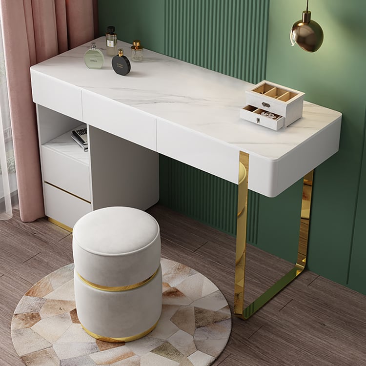 Nordic White Makeup Vanity Stone Top 3-Drawer Dressing Table with Cabinet in SmallHomary Nordic White Makeup Vanity Stone Top 3-Drawer Dressing Table with Cabinet in SmallHomary