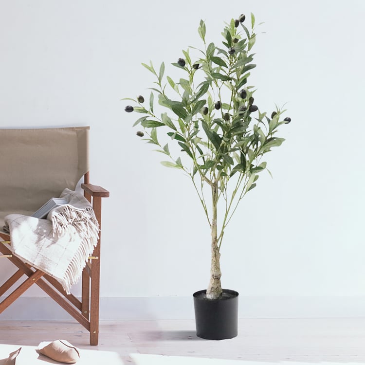 59" Artificial Green Olive Tree Plant Set of 2 Faux Indoor Plants ｜Homary