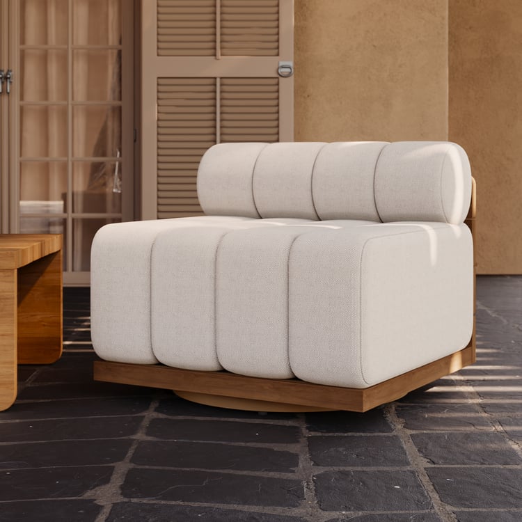 Fauteuil de salon pivotant d'extérieur Resaro en teck et aluminium