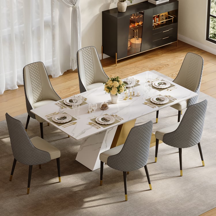 200 cm modernes Esstisch-Set aus gesintertem Stein mit 6 Stühlen