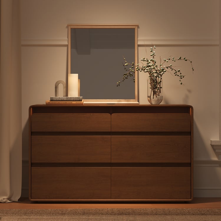 Meloa 47" Wooden Walnut 6-Drawer Dresser with Light and Charging StationHomary Meloa 47" Wooden Walnut 6-Drawer Dresser with Light and Charging StationHomary