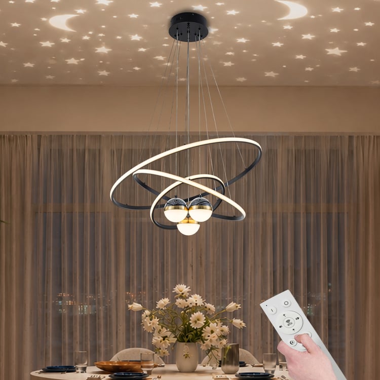 31" 6-Light LED Chandelier with Starry Projection, Dimmable & Adjustable