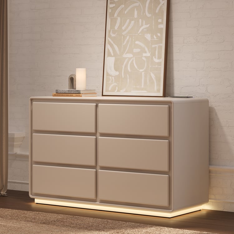 Commode moderne de 47 po à 6 tiroirs avec lumière et station de recharge