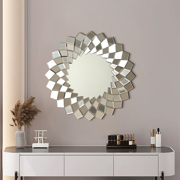 Miroir mural en forme de losange de 60cm miroir décoratif rond argenté