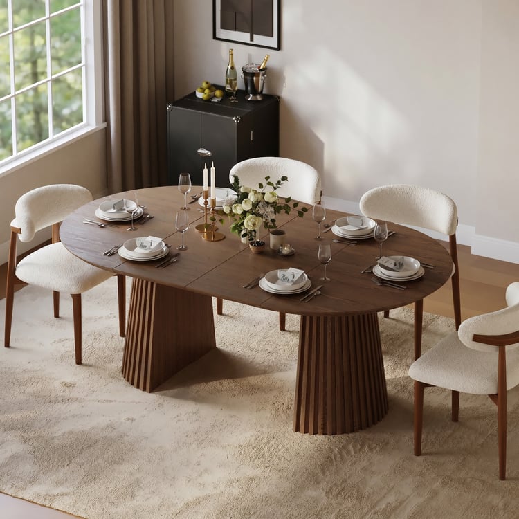Table à manger extensible ronde à ovale 120-200 cm avec base cannelée, 4-6 personnes