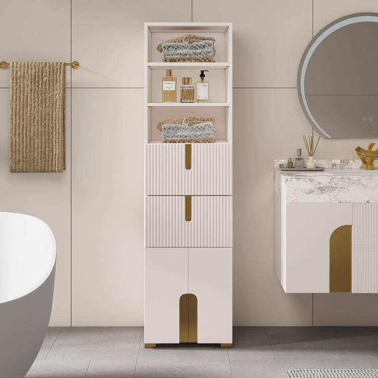 Meuble de Rangement de Salle de Bain Artis 150 cm – Colonne de Rangement Autoportante avec 2 Tiroirs & 2 Portes