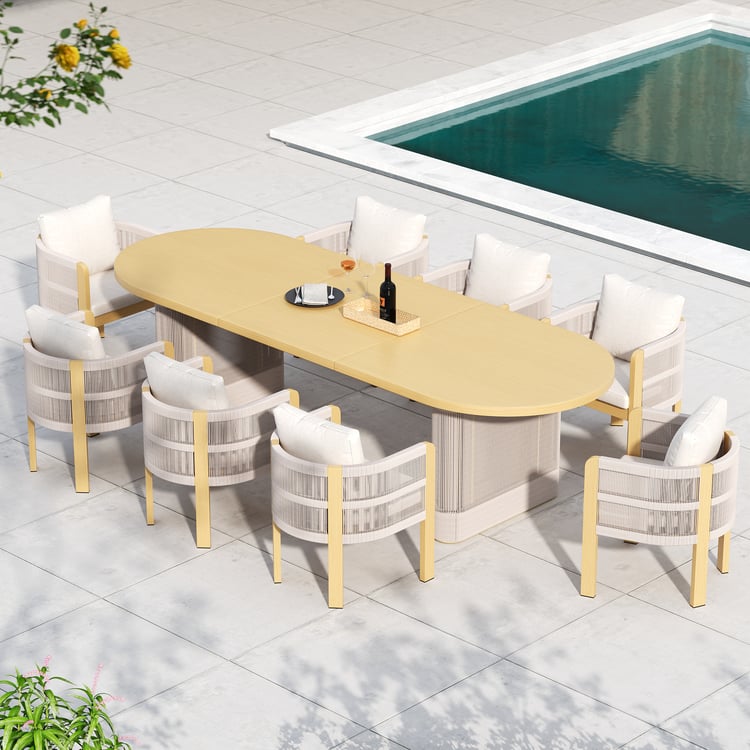 Costra 9-Piece Outdoor Aluminum & Rope Extendable Dining Set with 8 Chairs