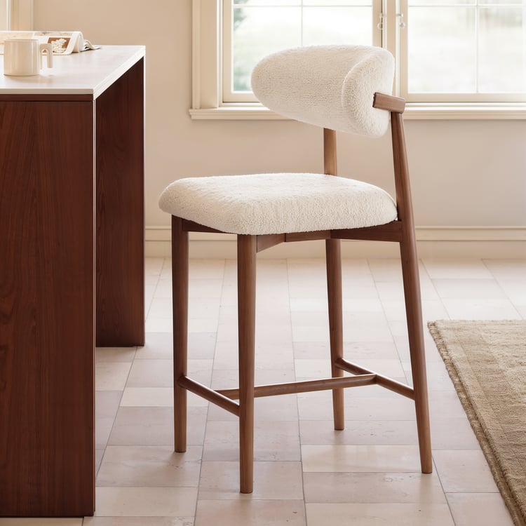 Tabouret de comptoir moderne en bouclé noyer avec pieds en bois, 1 pièce