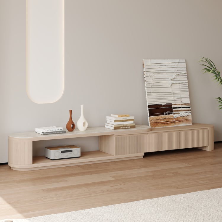 Velar 180 - 290 cm Extendable Fluted TV Stand with Sintered Stone Top & 3 Drawers