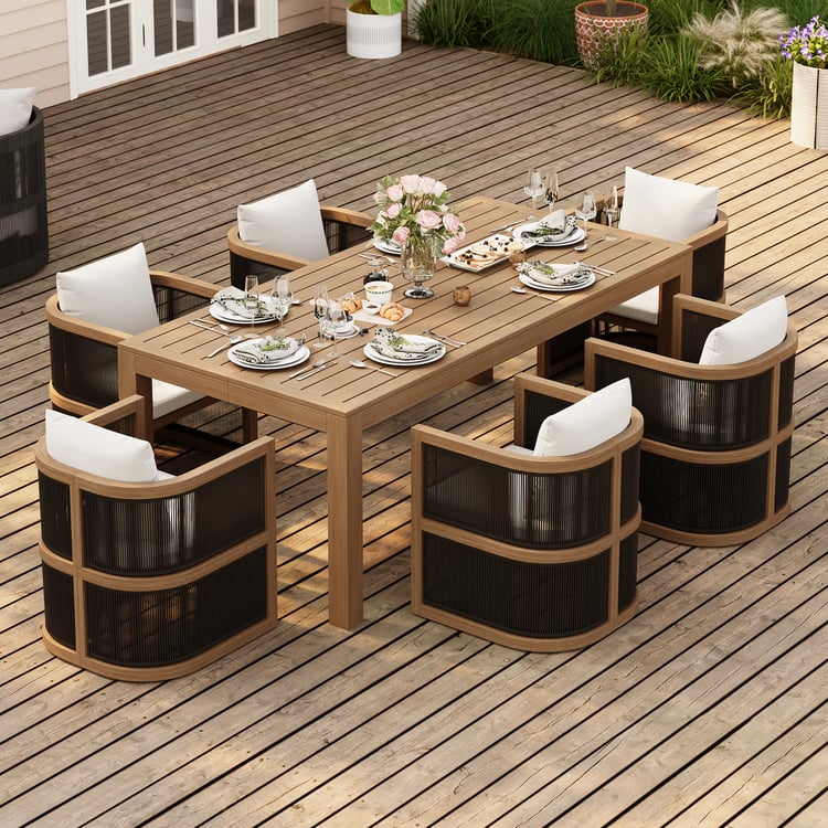 Wevara 7-Piece Outdoor Rope Weave Dining Set with 6 Chairs