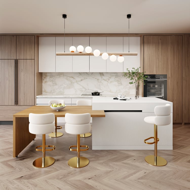 Modern 205 - 285 cm Extendable Wood Kitchen Island with Storage, Natural & White