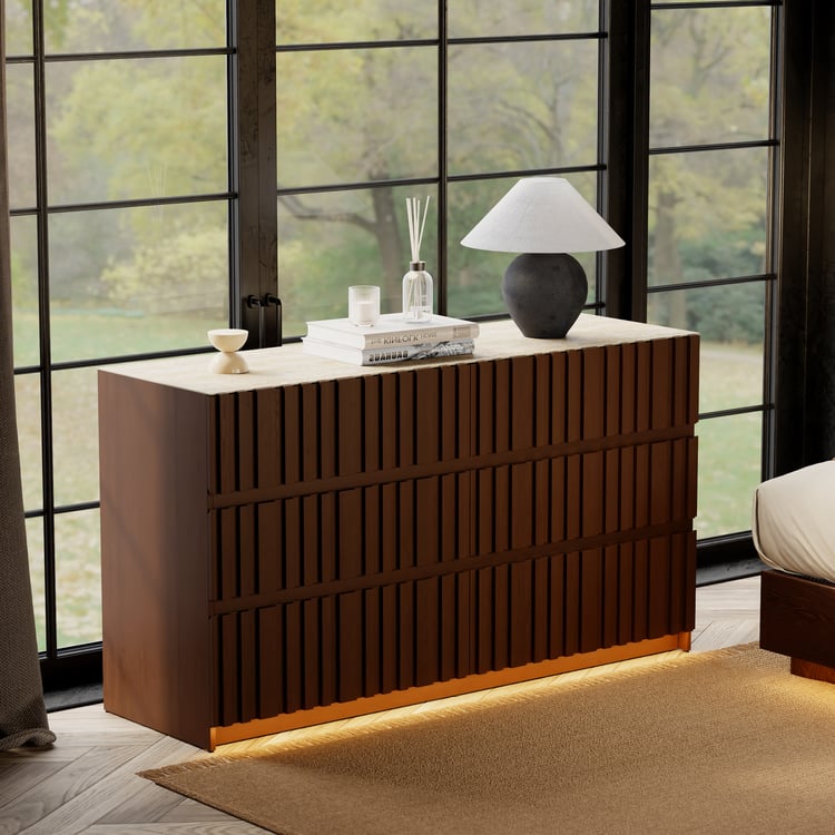 Aura 59" Walnut Sintered Stone 6-Drawer Dresser with LightingHomary Aura 59" Walnut Sintered Stone 6-Drawer Dresser with LightingHomary
