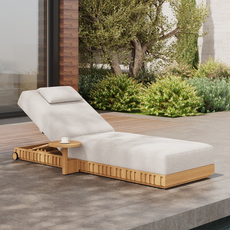 Chaise longue d'extérieur en aluminium réglable et cannelée, coloris blanc chaud