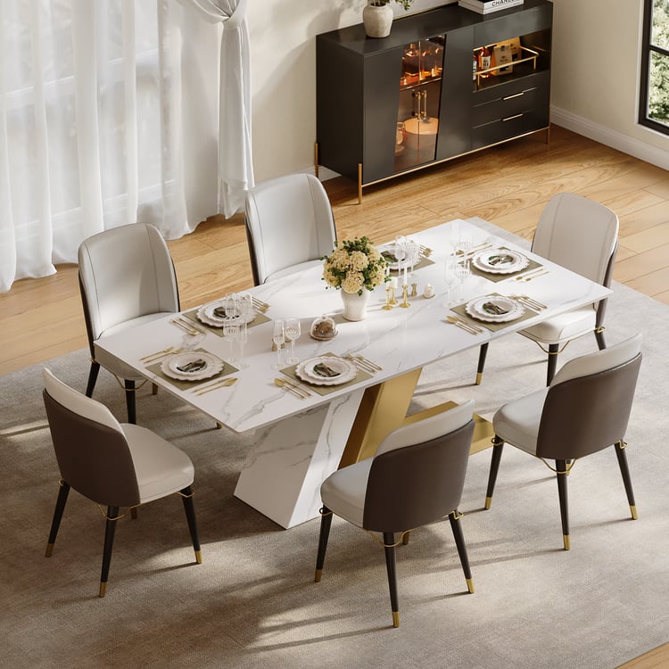 200,66 cm Modernes Esstisch-Set aus Sinterstein mit 6 Stühlen