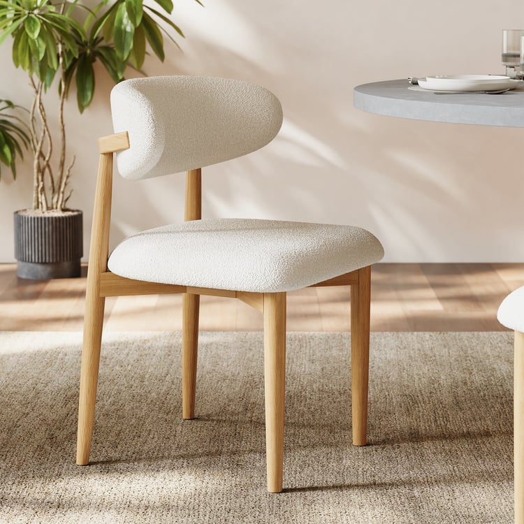 Modern Natural Boucle Dining Chair with Rubber Wood Legs, 1 Piece