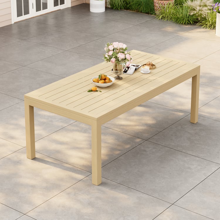 Table à manger d'extérieur Wevara 78" en aluminium à lattes finition naturelle