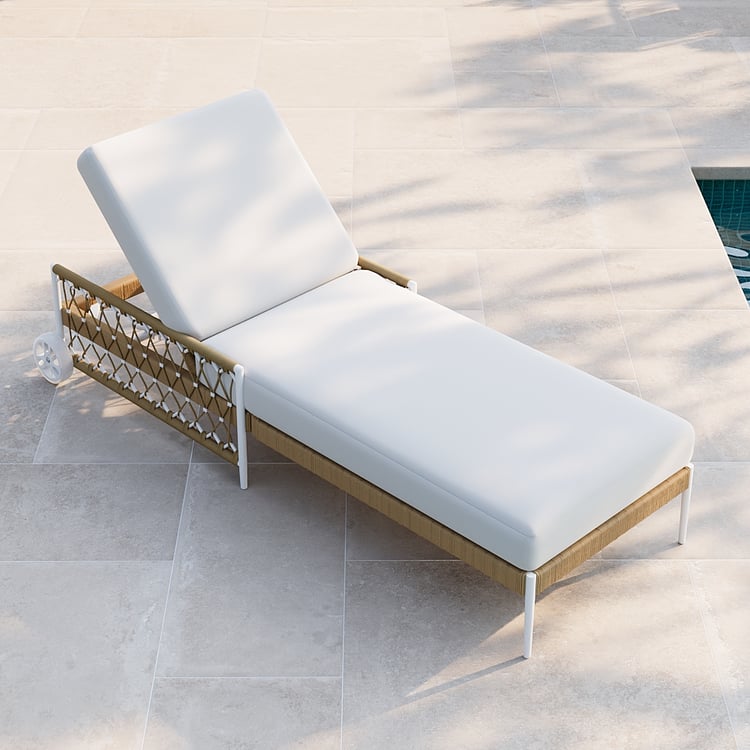 Ropipe Outdoor Rope-Woven Lounge Chair with Adjustable Backrest & Wheels