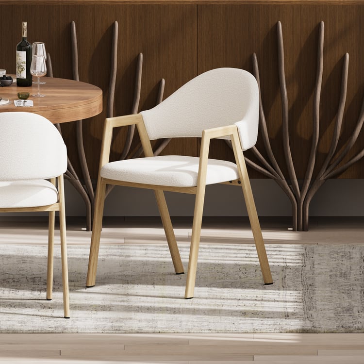 Modern Warm White Boucle Dining Chair with Upholstered, 8 Pieces