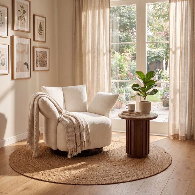 Fauteuil d'appoint pivotant en chenille performante avec accoudoir réglable