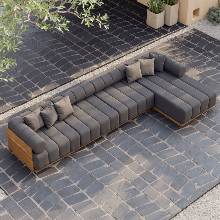 Resaro 4-Piece Outdoor Teak Modular Sectional Set for 5 in Grey