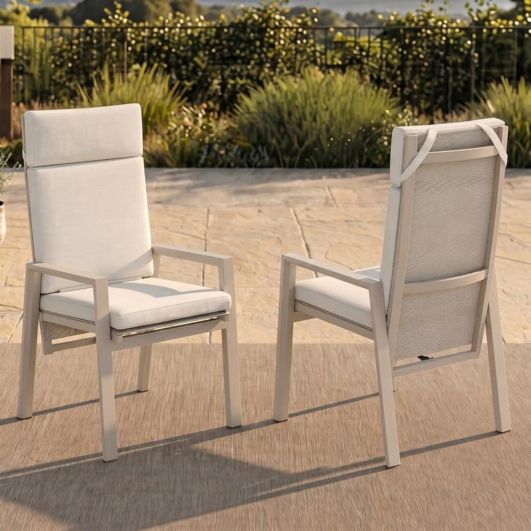 Chaises de salle à manger inclinables en aluminium pour l'extérieur, couleur sable, lot de 2