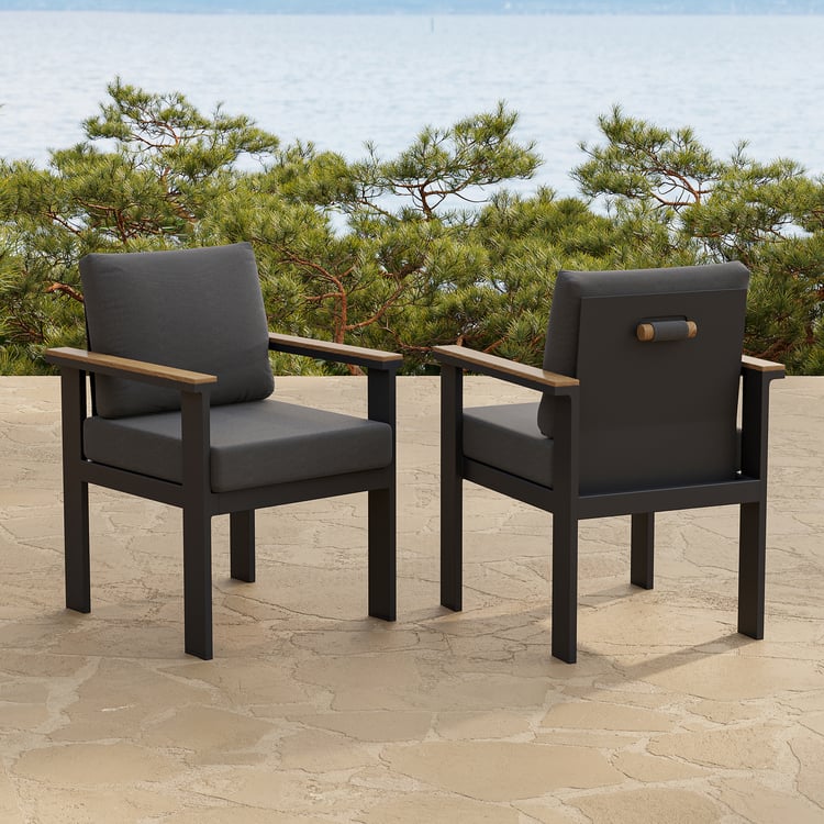 Tevara 2 PCS Teak & Aluminum Outdoor Dining Chair with Cushion｜Homary