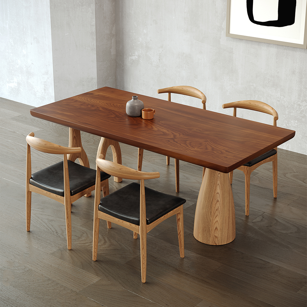 Japandi 1400mm Solid Wood Dining Table Walnut Rectangle Tabletop