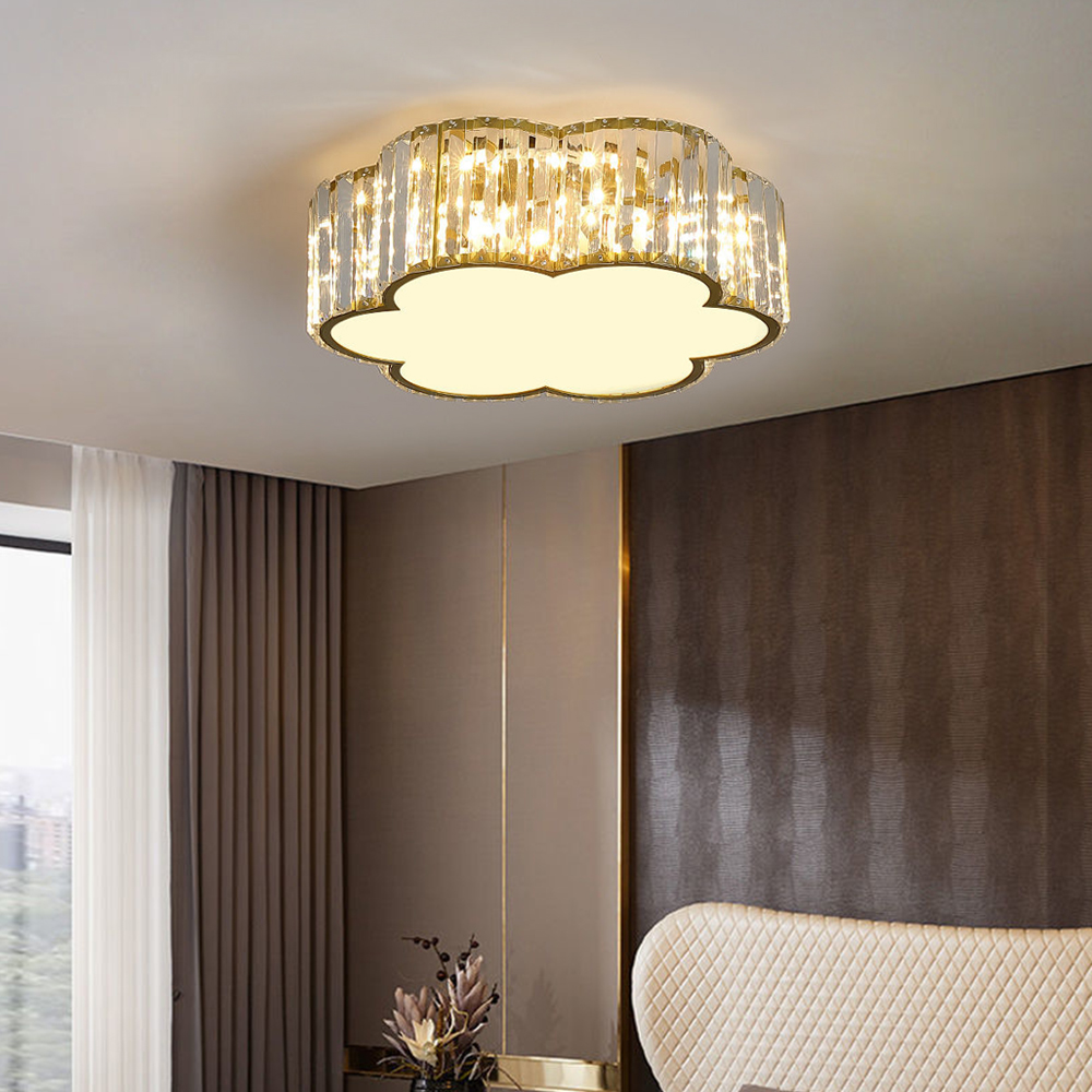 Modern Flower 4-light Flush Mount Light in Gold With Crystal in US