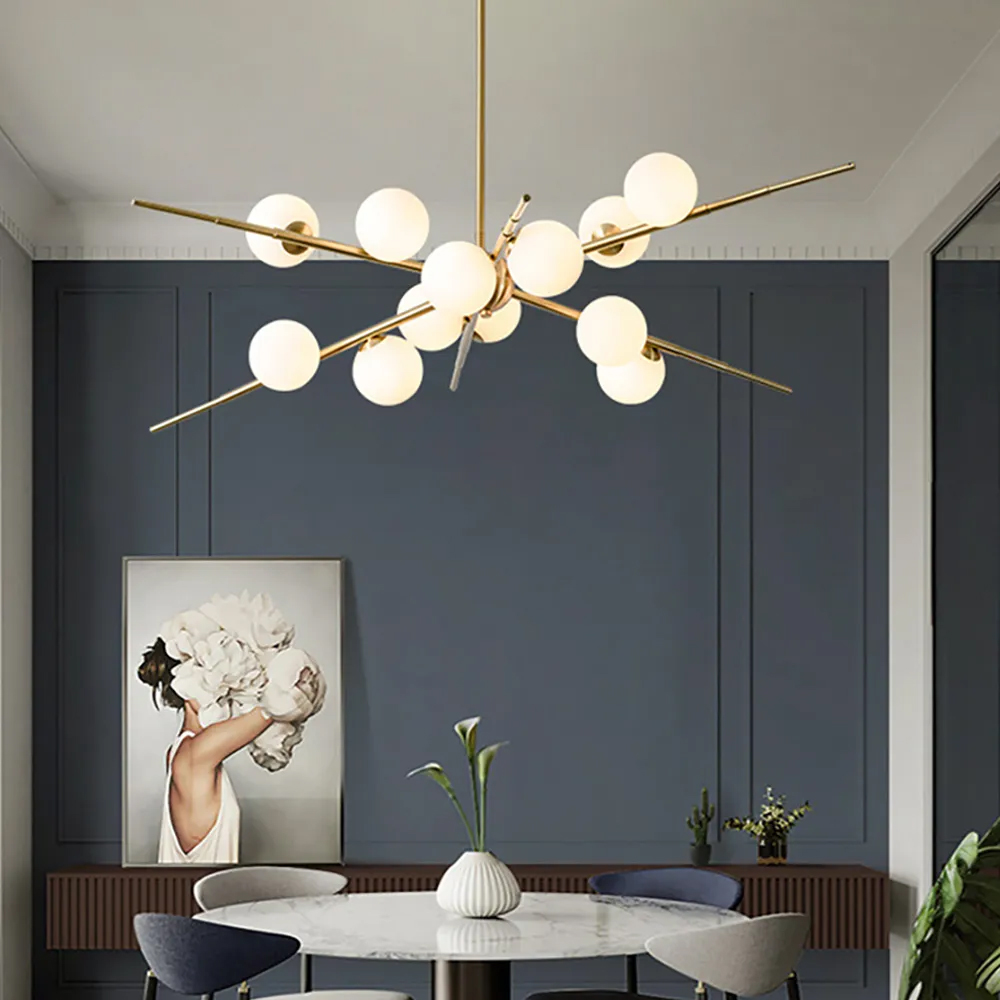 Modern 12-light Glass Globe Sputnik Chandelier in Brass for Living Room and Bedroom in US