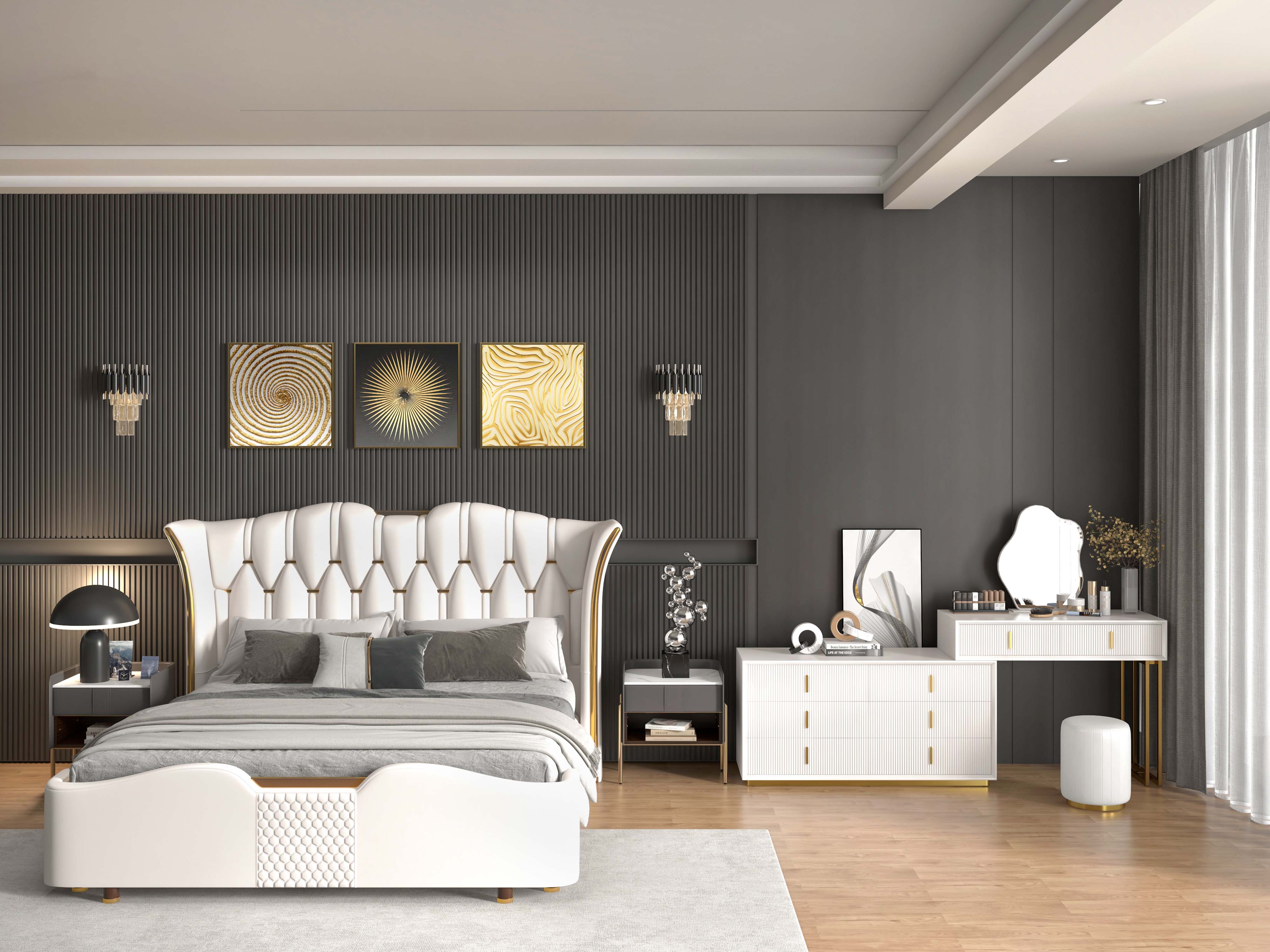The Blend of Gray, White, And Gold Creates a Harmonious Fusion of Classic Design.