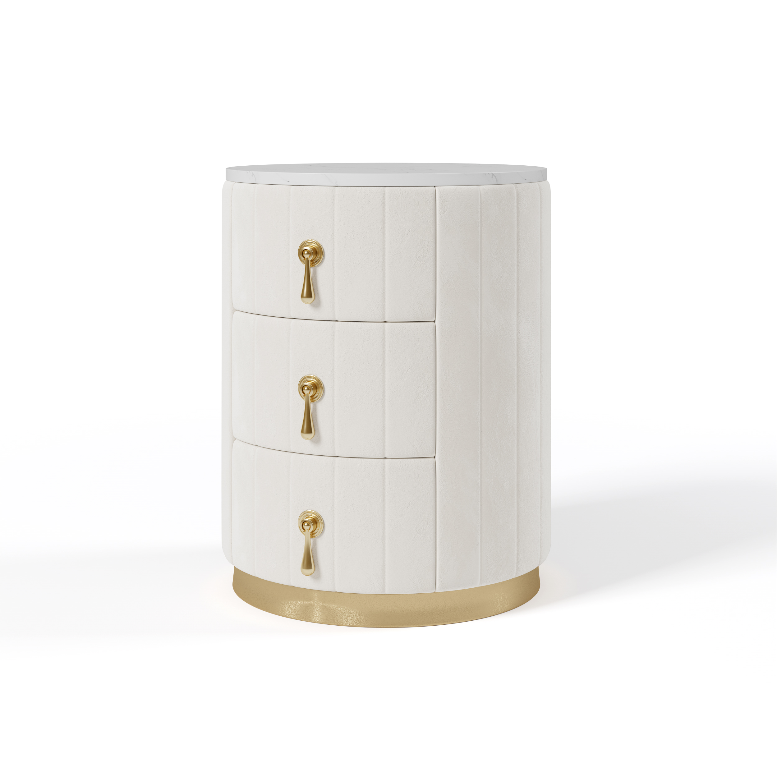 Sintered Stone Top 3-Drawer Round Velvet Nightstand