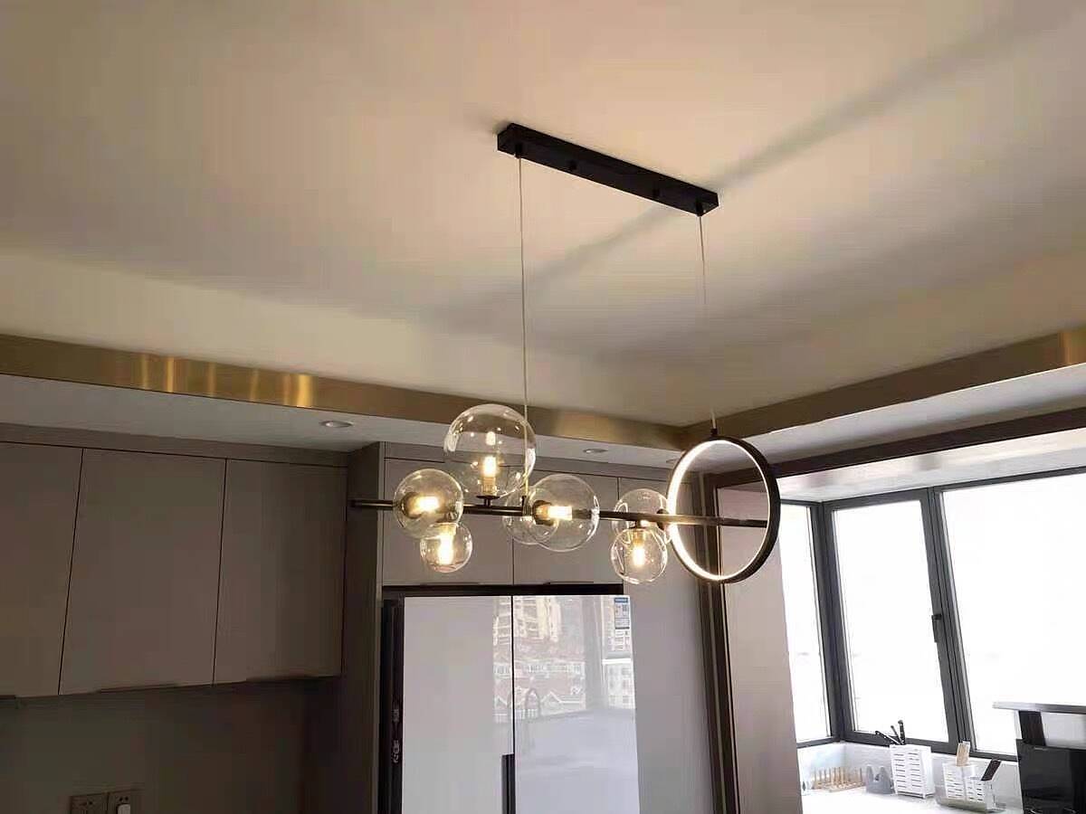 Modern Minimalist 7-Light Glass Globe Shade Kitchen Island Light in Black