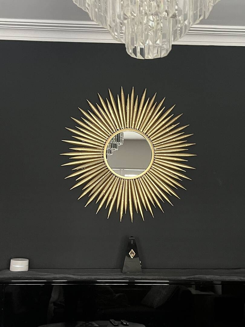 33,7 „Luksusowe kreatywne złoto Sunburst Duże metalowe lustro ścienne dekoracyjne do salonu obraz wyróżniony