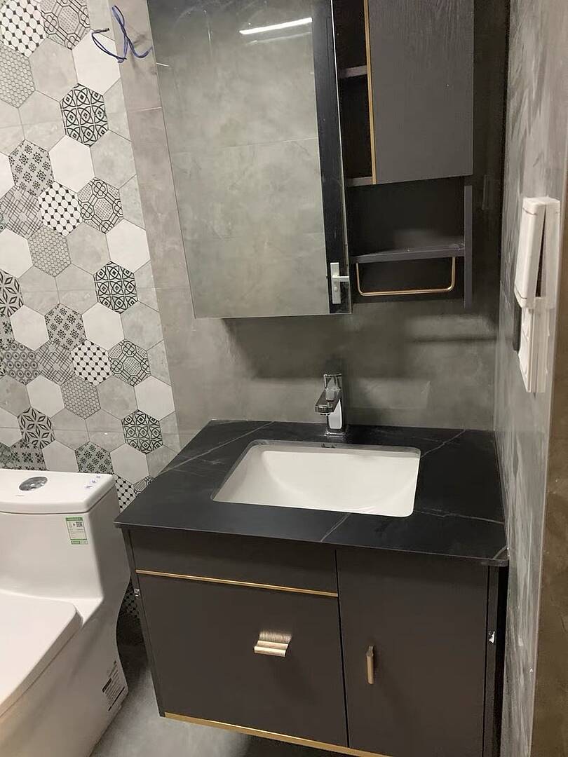 Bathroom Vanity Set 23.6" Modern Floating Sintered Stone Bathroom Vanity Black with Sink