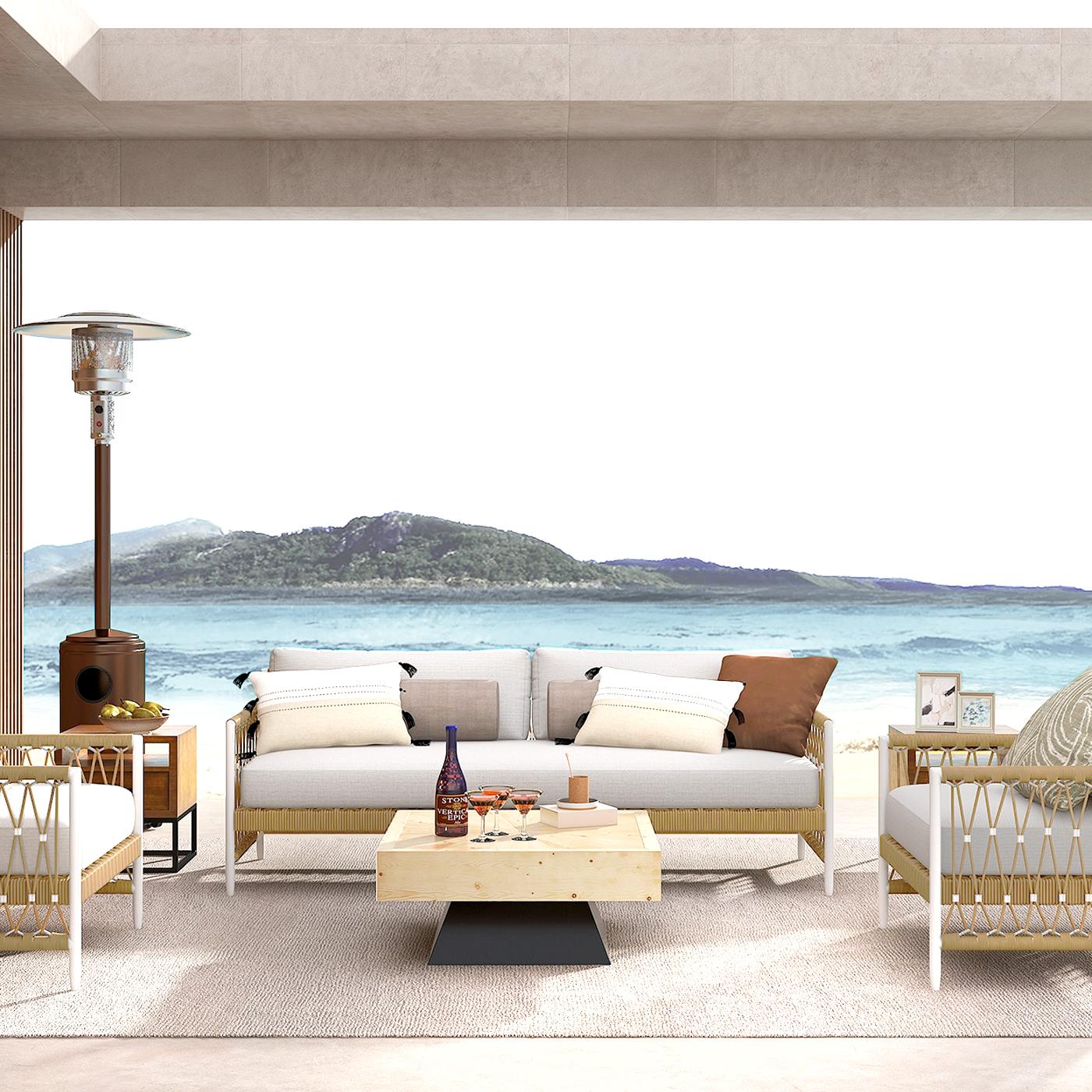 Ropipe Outdoor Armchair with Hand Woven Rope & White Polyester Cushion