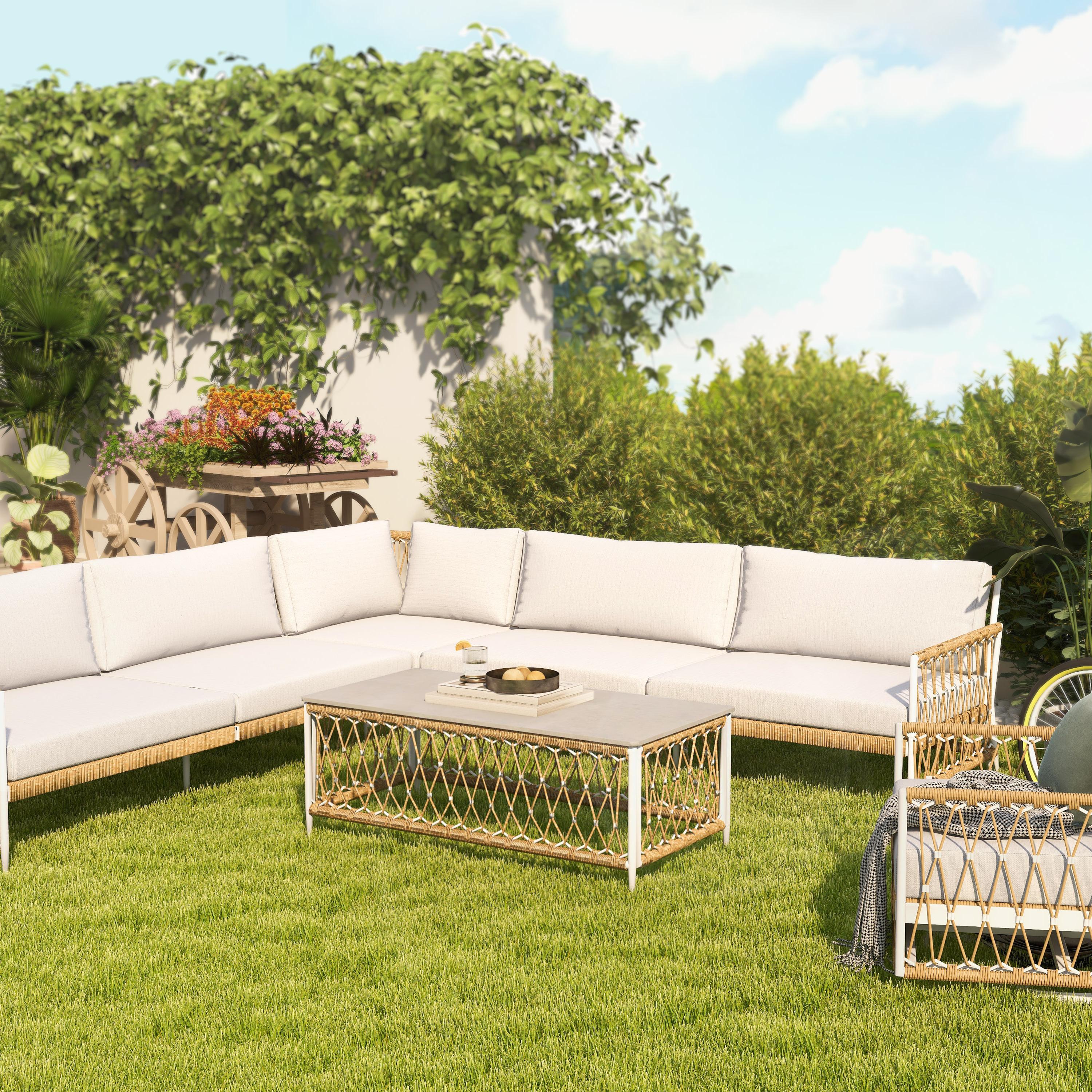 Ropipe Outdoor Armchair with Hand Woven Rope & White Polyester Cushion