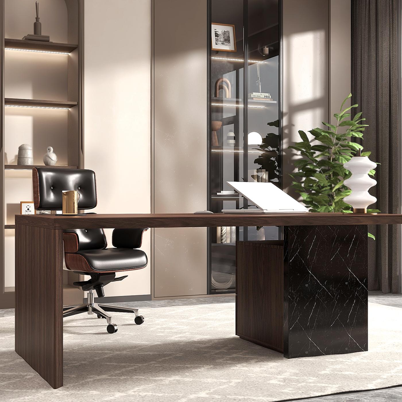 Black Wooden Adjustable Height Swivel Upholstered Desk Chair Home Office