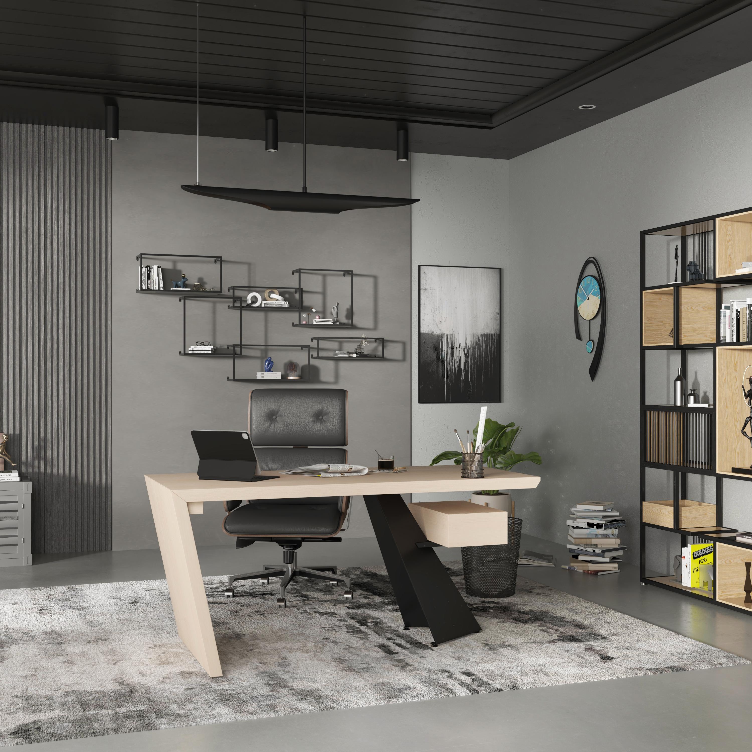 Cabstract Modern Natural Wood Office Desk with Drawer (1600mm) window image