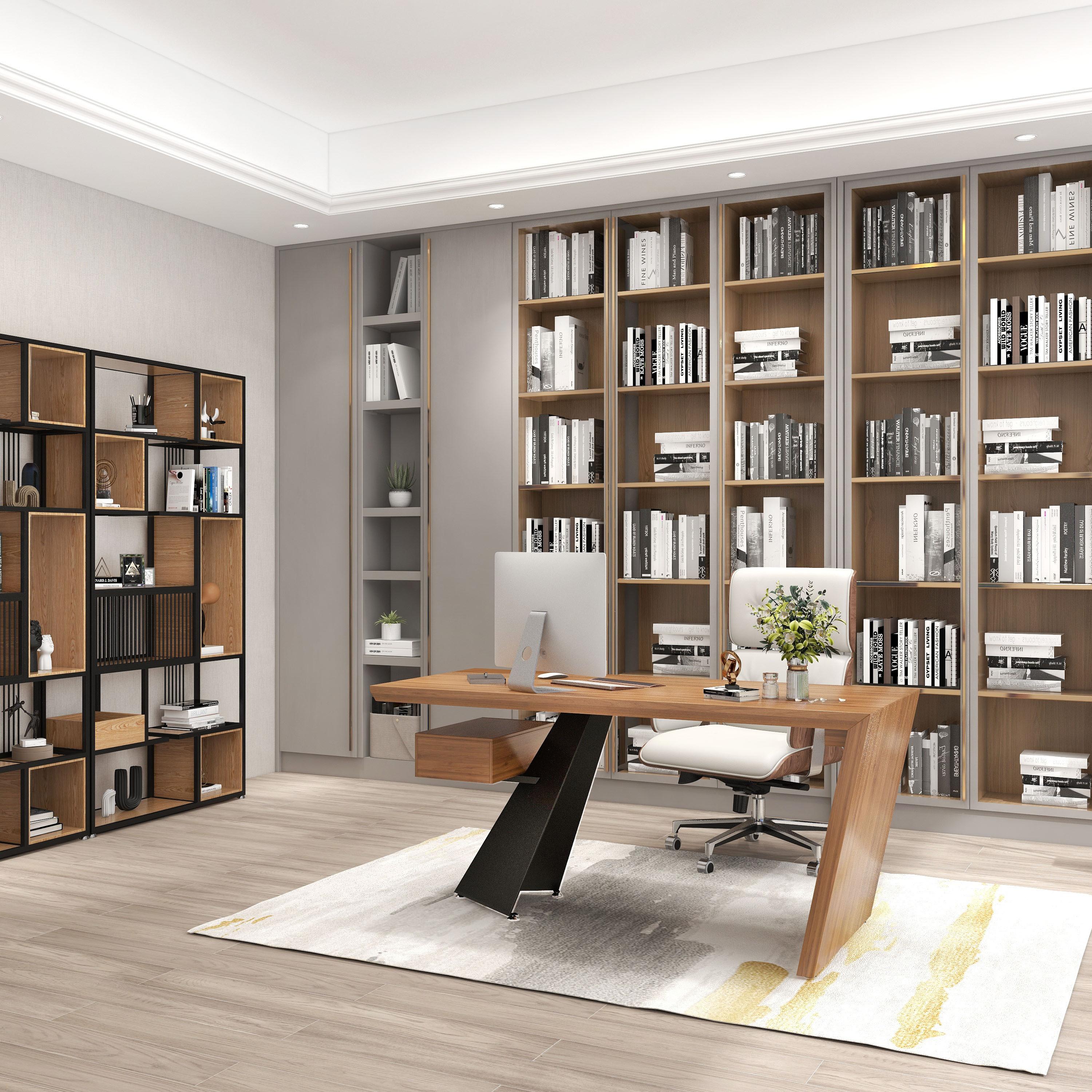 Modern pine wood straight desk with drawer, 160 cm executive desk